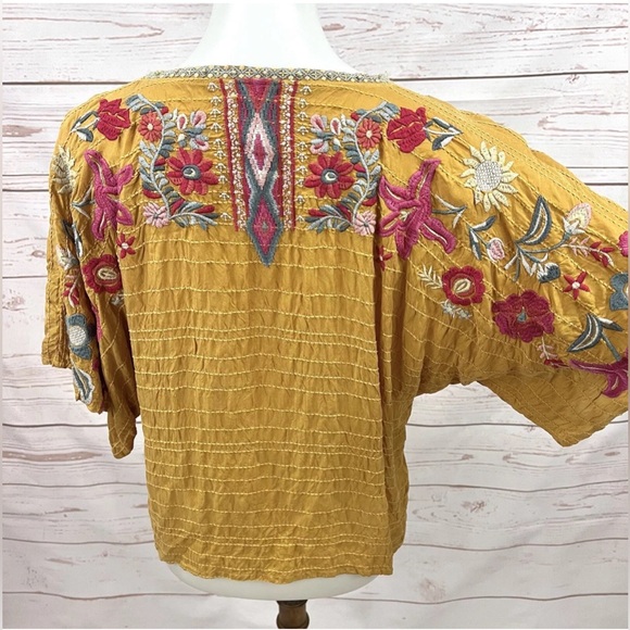 Johnny Was Biya Boho Embroidered Floral  Kimono Sleeve Sur Cupra Blouse - Picture 3 of 7